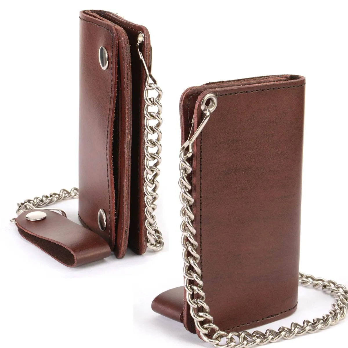 Milwaukee Leather MLW7884 Men's 6 Inch Antique Brown Leather Bi-Fold Biker Wallet w/ Anti-Theft Stainless Steel Chain