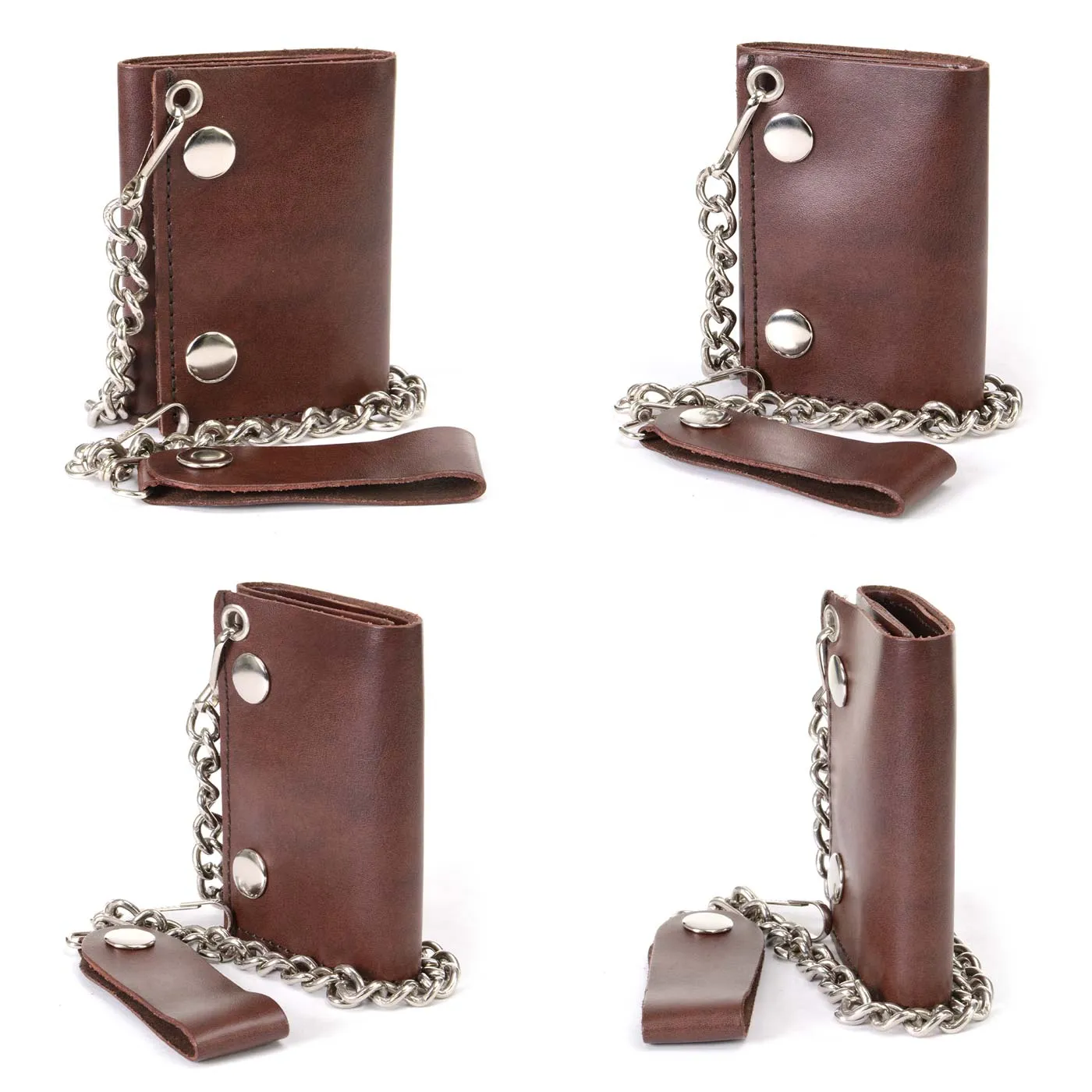 Milwaukee Leather MLW7886 Men's 4” Antique Brown Leather Biker Tri-Fold Wallet w/ Anti-Theft Stainless Steel Chain