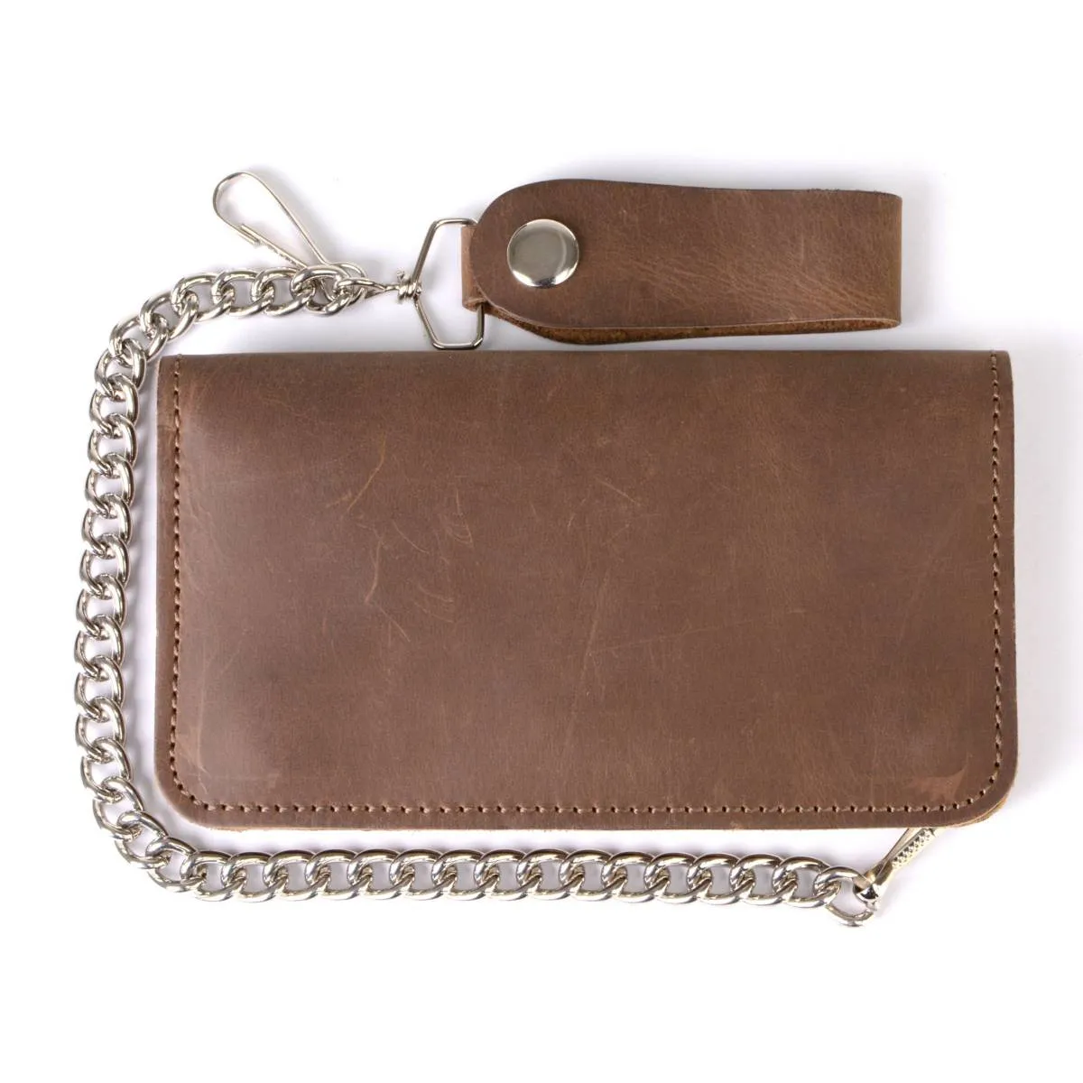 Milwaukee Leather MLW7887 Men's 6.75” Distress Brown Leather Bi-Fold Biker Wallet w/ Anti-Theft Stainless Steel Chain