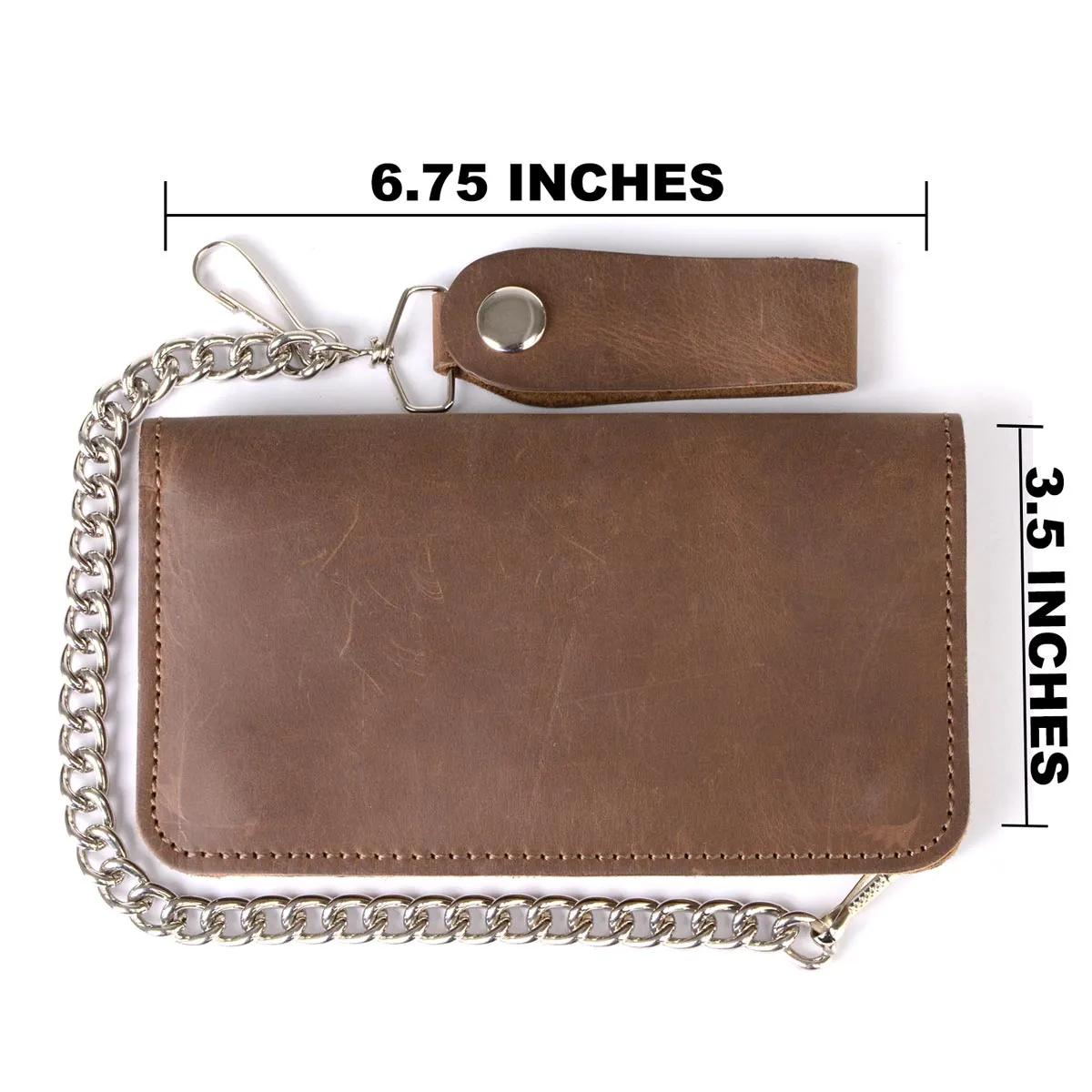 Milwaukee Leather MLW7887 Men's 6.75” Distress Brown Leather Bi-Fold Biker Wallet w/ Anti-Theft Stainless Steel Chain