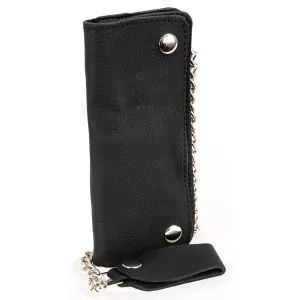 Milwaukee Leather MLW7889 Men's 7.5” Black Naked Leather Soft Biker Wallet - Bi-Fold Anti-Theft Stainless Steel Chain