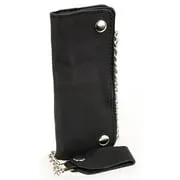 Milwaukee Leather MLW7889 Men's 7.5” Black Premium Leather Soft Biker Wallet - Bi-Fold Anti-Theft Stainless Steel Chain