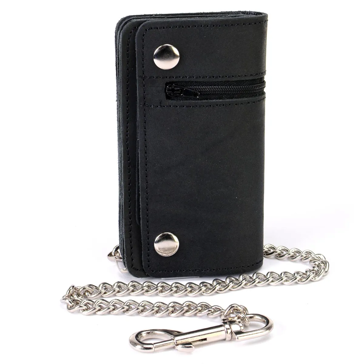 Milwaukee Leather MLW7890 Men's 6" Leather Bi-Fold Biker Wallet w/ Anti-Theft Stainless Steel Chain and Zipper Pocket