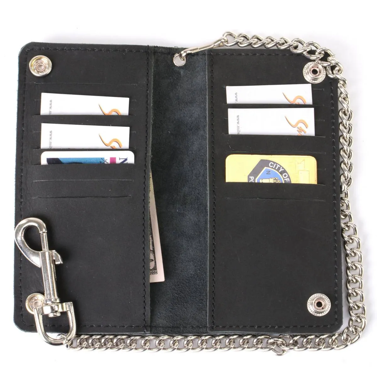 Milwaukee Leather MLW7892 Men's 7" Leather Bi-Fold Biker Wallet w/ Multiple Storage and Trigger Hook Anti-Theft Stainless Steel Chain