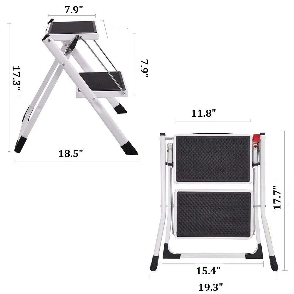 Mini Folding 2-Step Stool Lightweight Stepladders 17" High 225 lb Capacity White