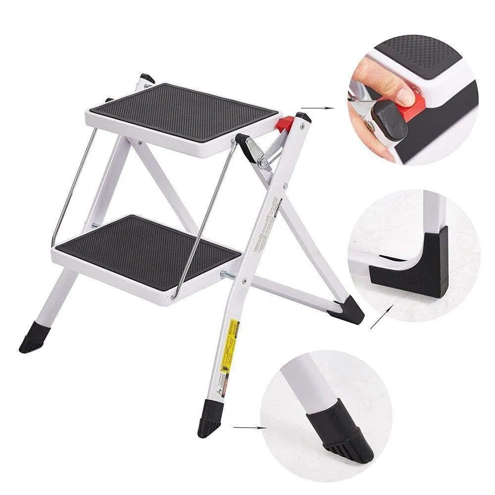 Mini Folding 2-Step Stool Lightweight Stepladders 17" High 225 lb Capacity White