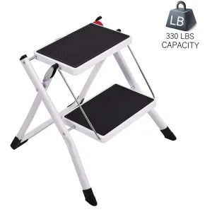 Mini Folding 2-Step Stool Lightweight Stepladders 17" High 225 lb Capacity White