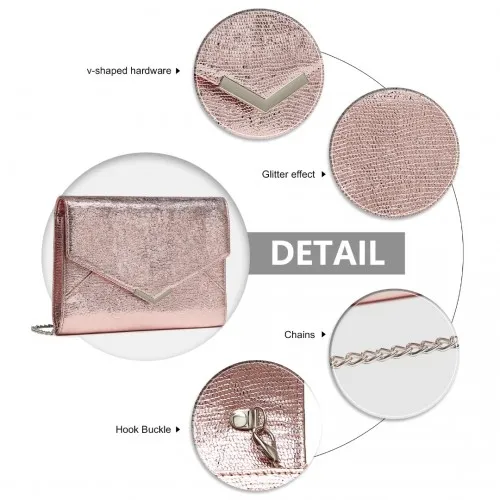 Miss Lulu Glitter Envelope Evening Clutch Bag - Elegant Pink Shiny Formal Handbag