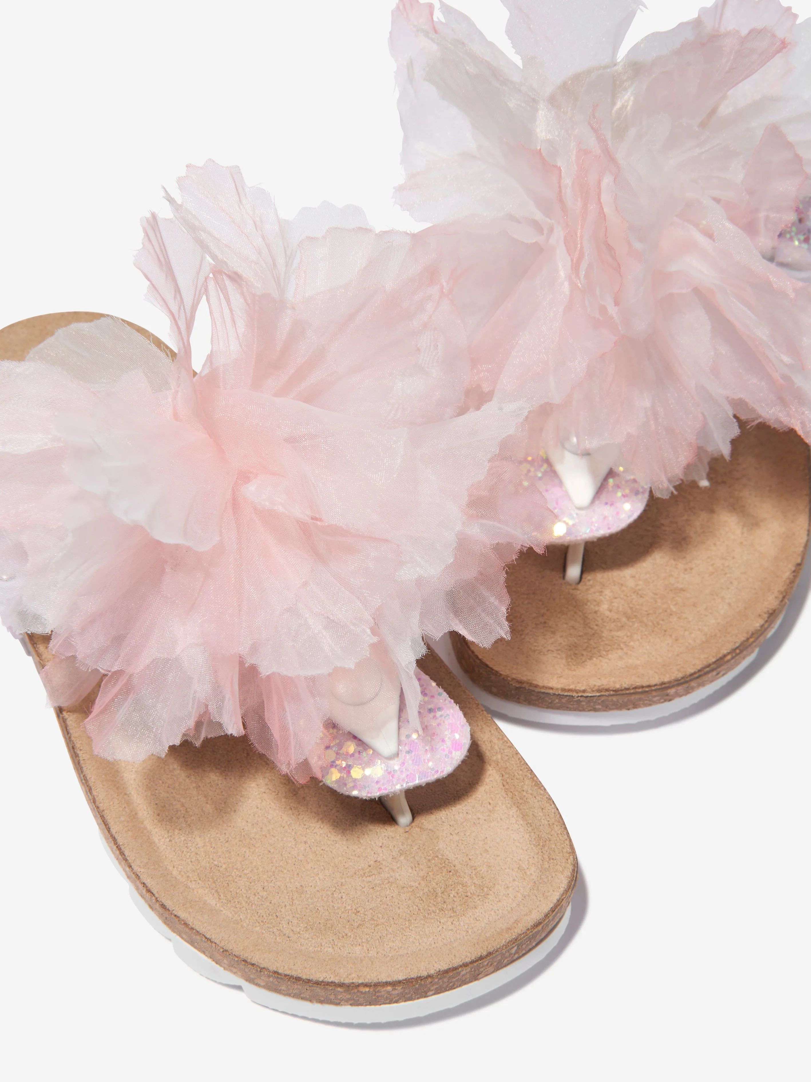 Monnalisa Girls Tulle Flower Glitter Sandals