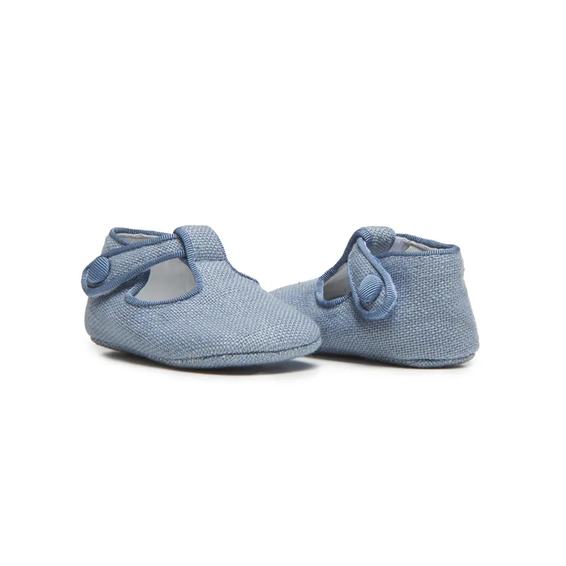 My-First Linen T-Band Shoes in Blue by childrenchic