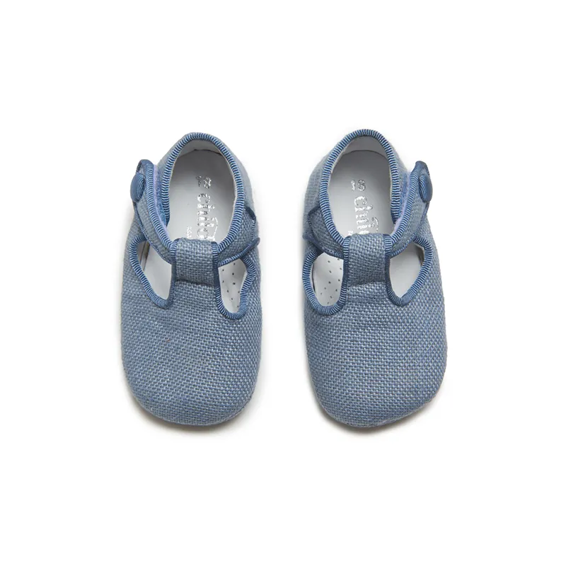 My-First Linen T-Band Shoes in Blue by childrenchic