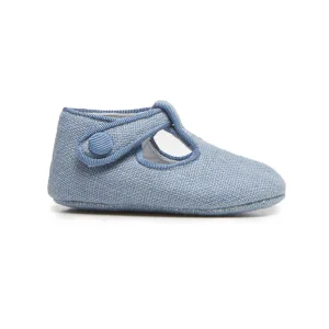 My-First Linen T-Band Shoes in Blue by childrenchic