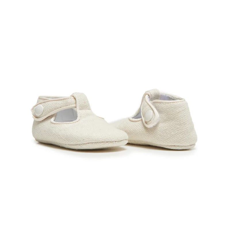 My-First Linen T-Band Shoes in Off-White by childrenchic