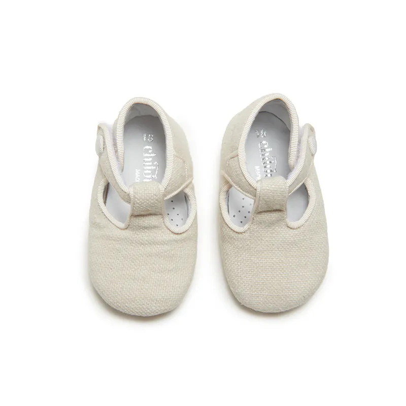 My-First Linen T-Band Shoes in Off-White by childrenchic