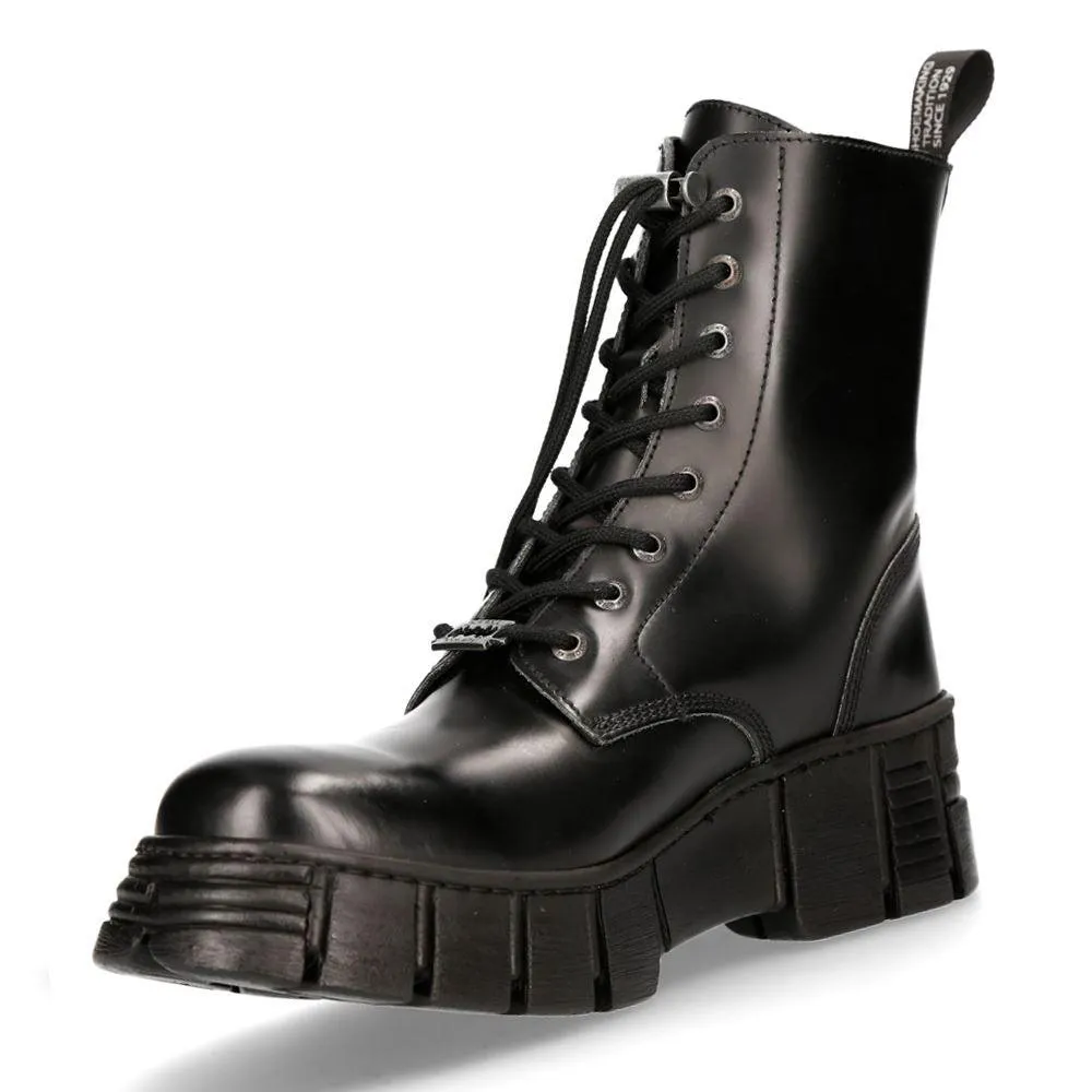 New Rock M-WALL026N-C5 Boots Black Leather Wall Rock Biker Ankle Tower Boots