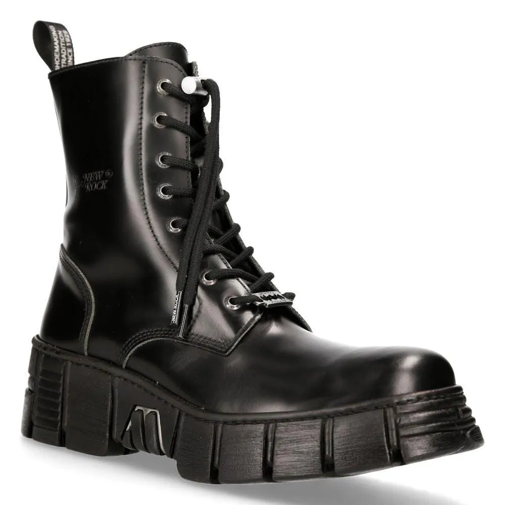 New Rock M-WALL026N-C5 Boots Black Leather Wall Rock Biker Ankle Tower Boots