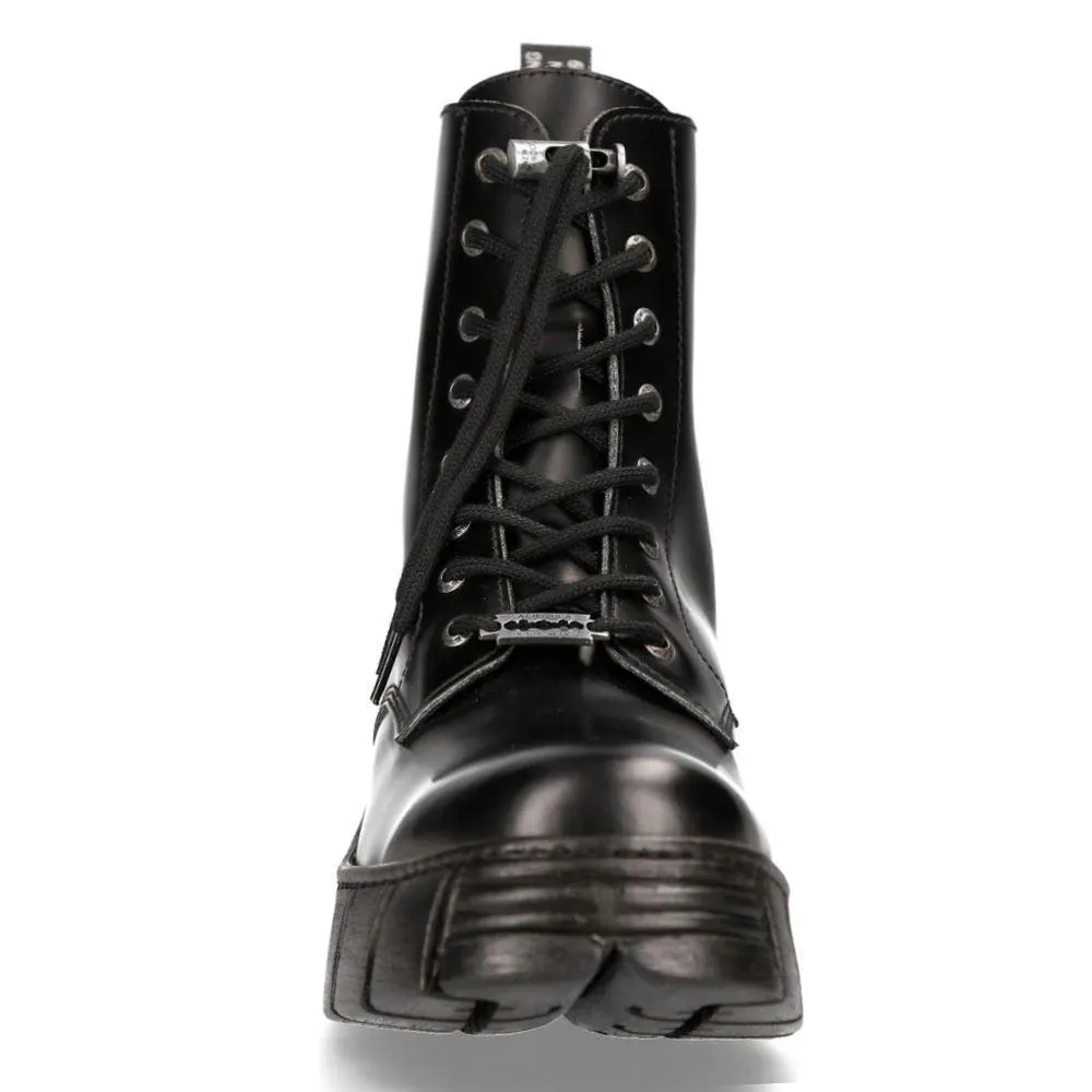 New Rock M-WALL026N-C5 Boots Black Leather Wall Rock Biker Ankle Tower Boots