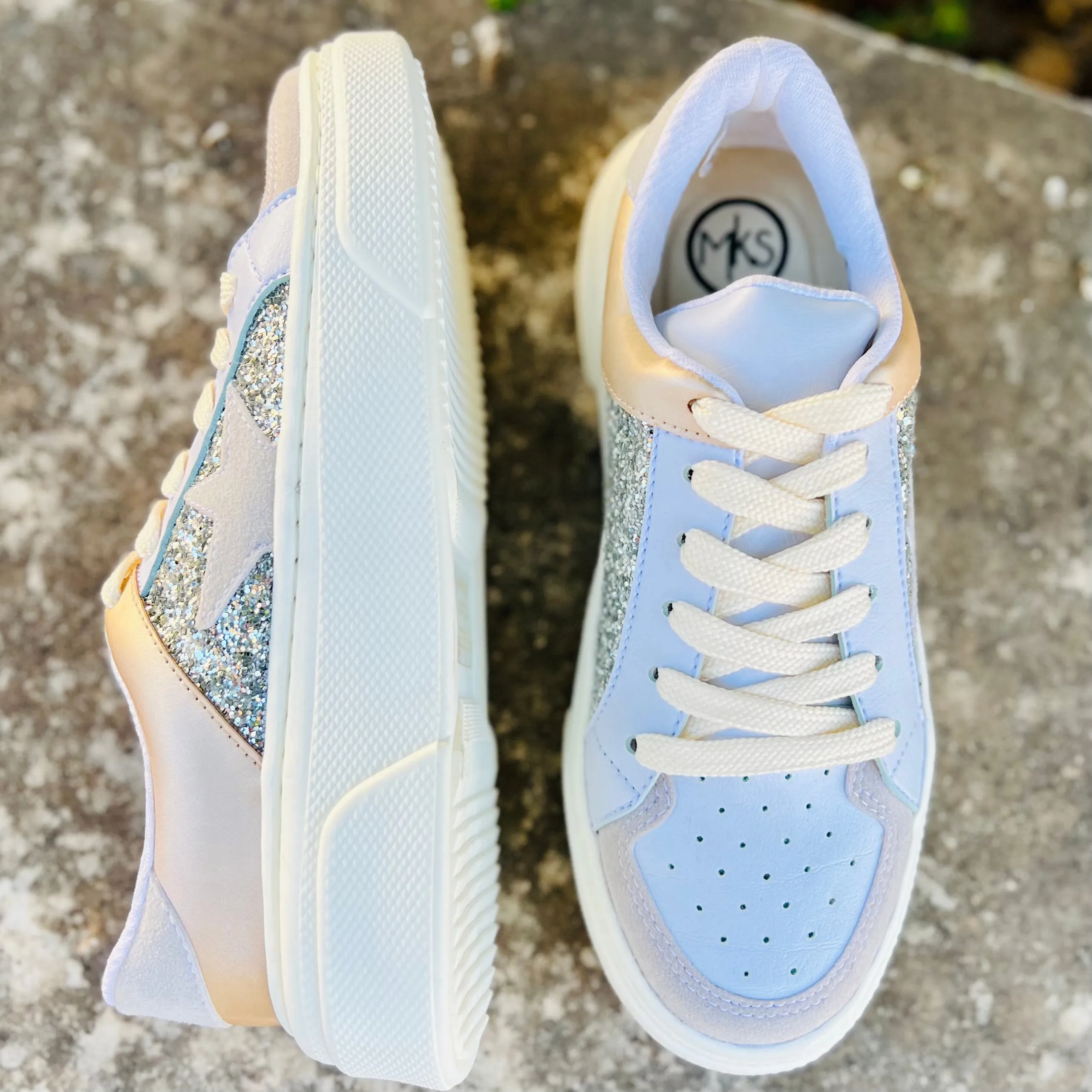 Nude And Silver Sparkle Star Sneakers