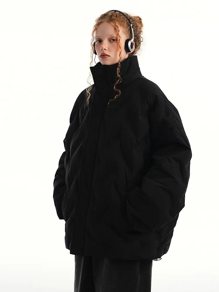 Oversized Weave-Quilted High Collar Puffer Jacket