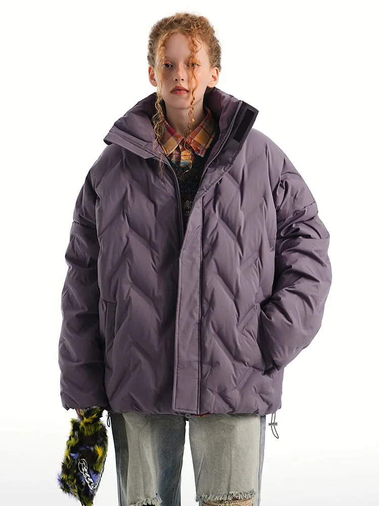 Oversized Weave-Quilted High Collar Puffer Jacket