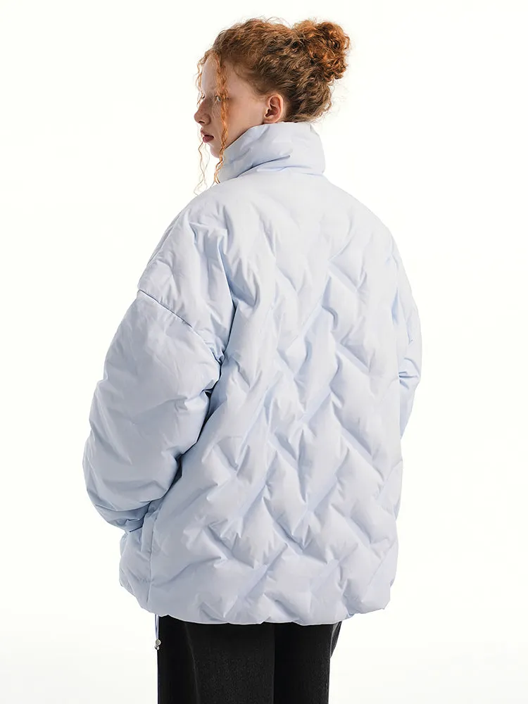 Oversized Weave-Quilted High Collar Puffer Jacket