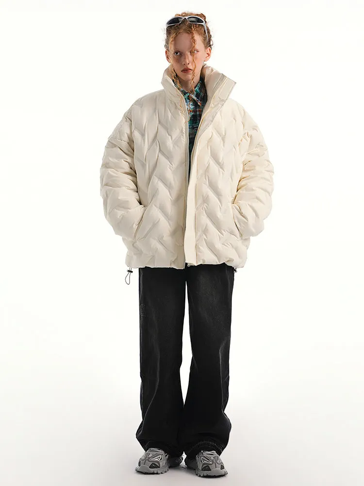 Oversized Weave-Quilted High Collar Puffer Jacket