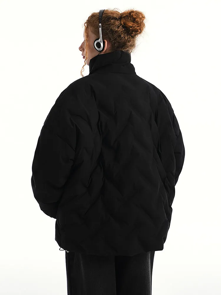 Oversized Weave-Quilted High Collar Puffer Jacket