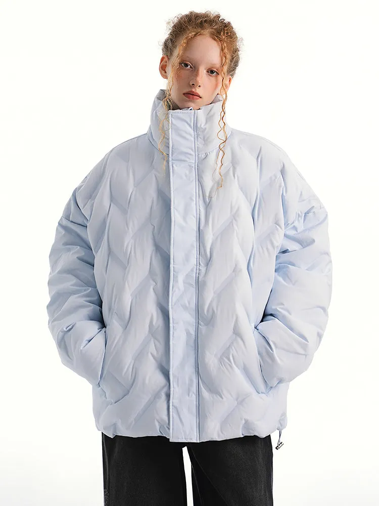 Oversized Weave-Quilted High Collar Puffer Jacket