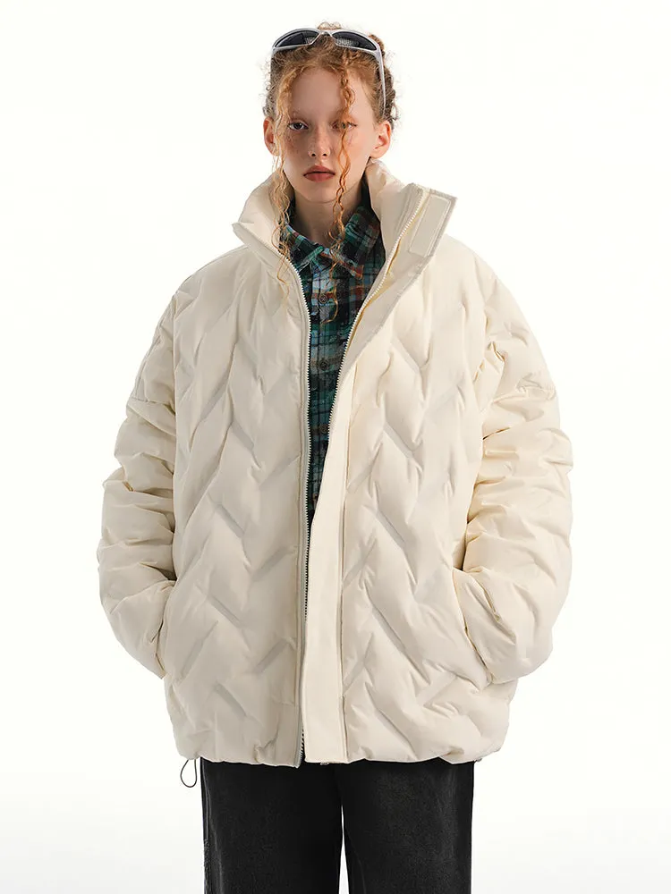 Oversized Weave-Quilted High Collar Puffer Jacket