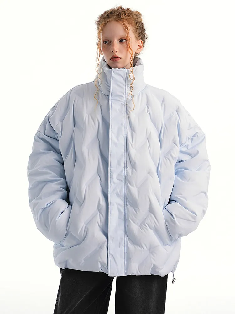 Oversized Weave-Quilted High Collar Puffer Jacket