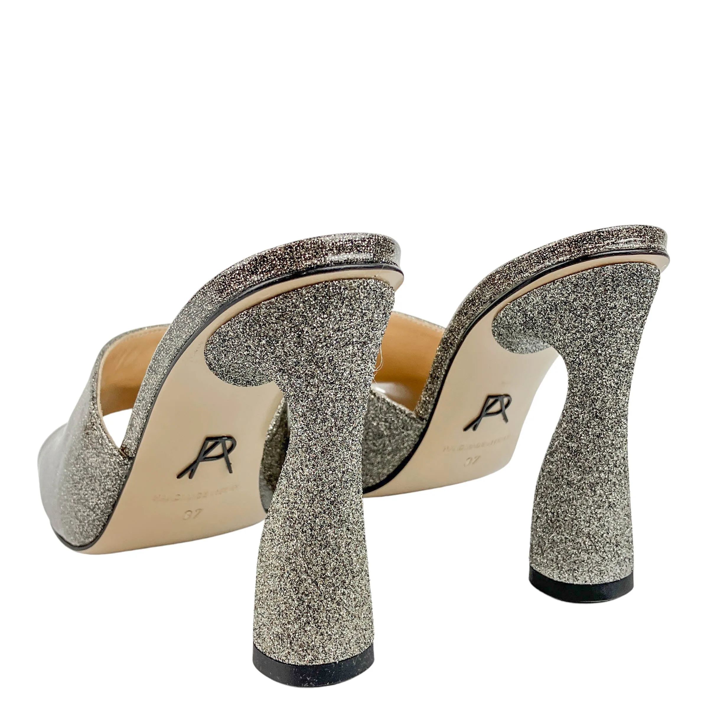 Paul Andrew Arc Mules in Silver Glitter