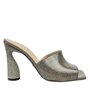 Paul Andrew Arc Mules in Silver Glitter