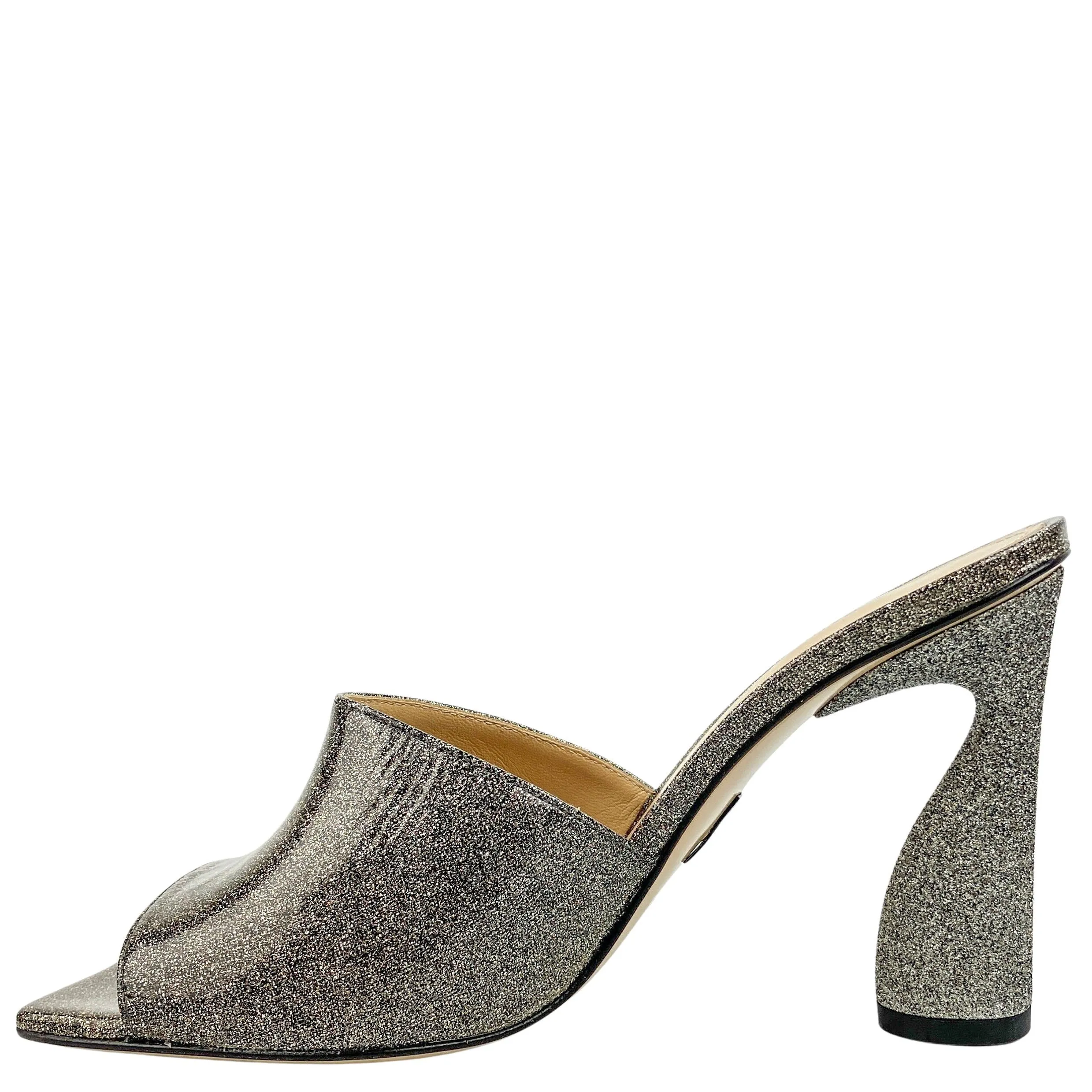 Paul Andrew Arc Mules in Silver Glitter