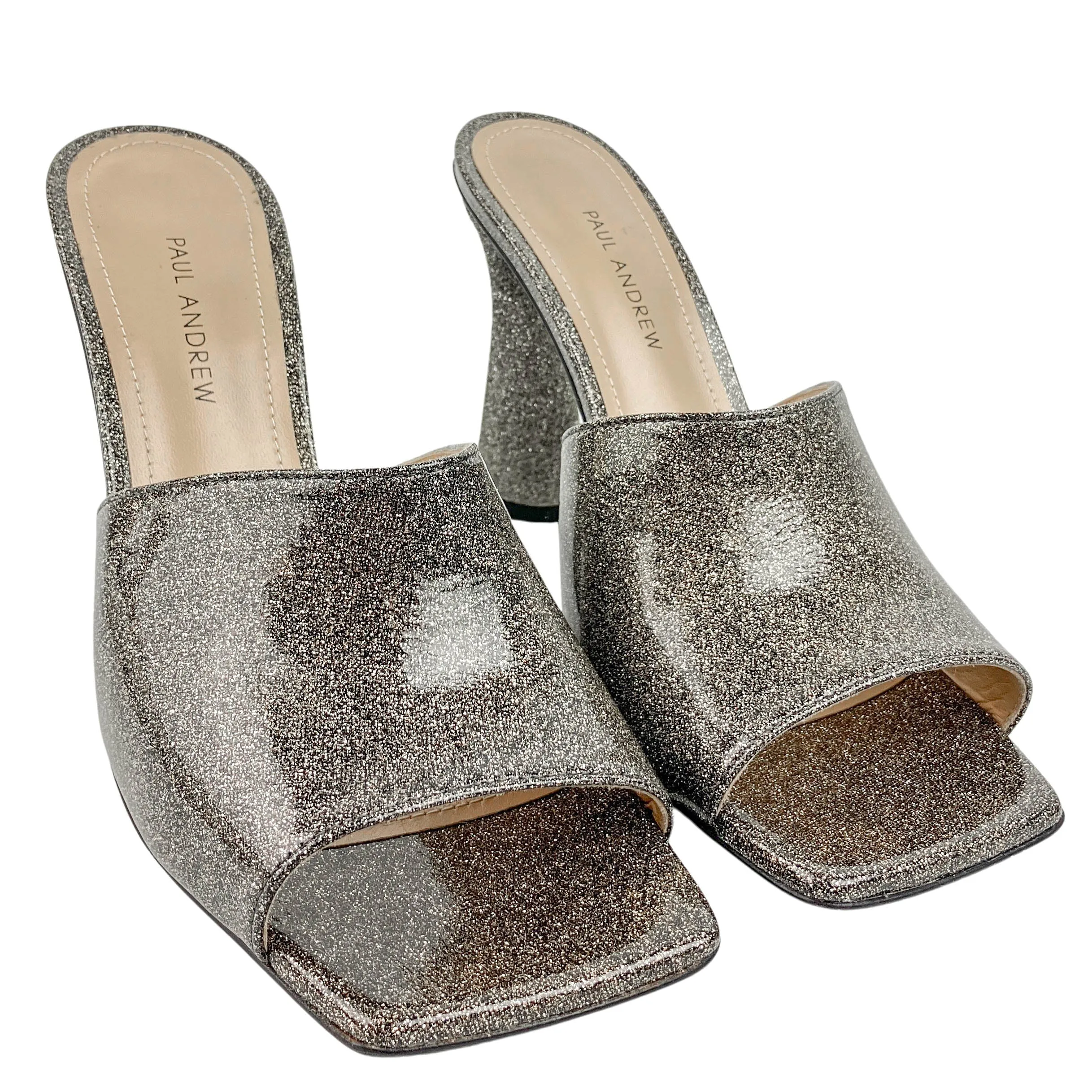 Paul Andrew Arc Mules in Silver Glitter