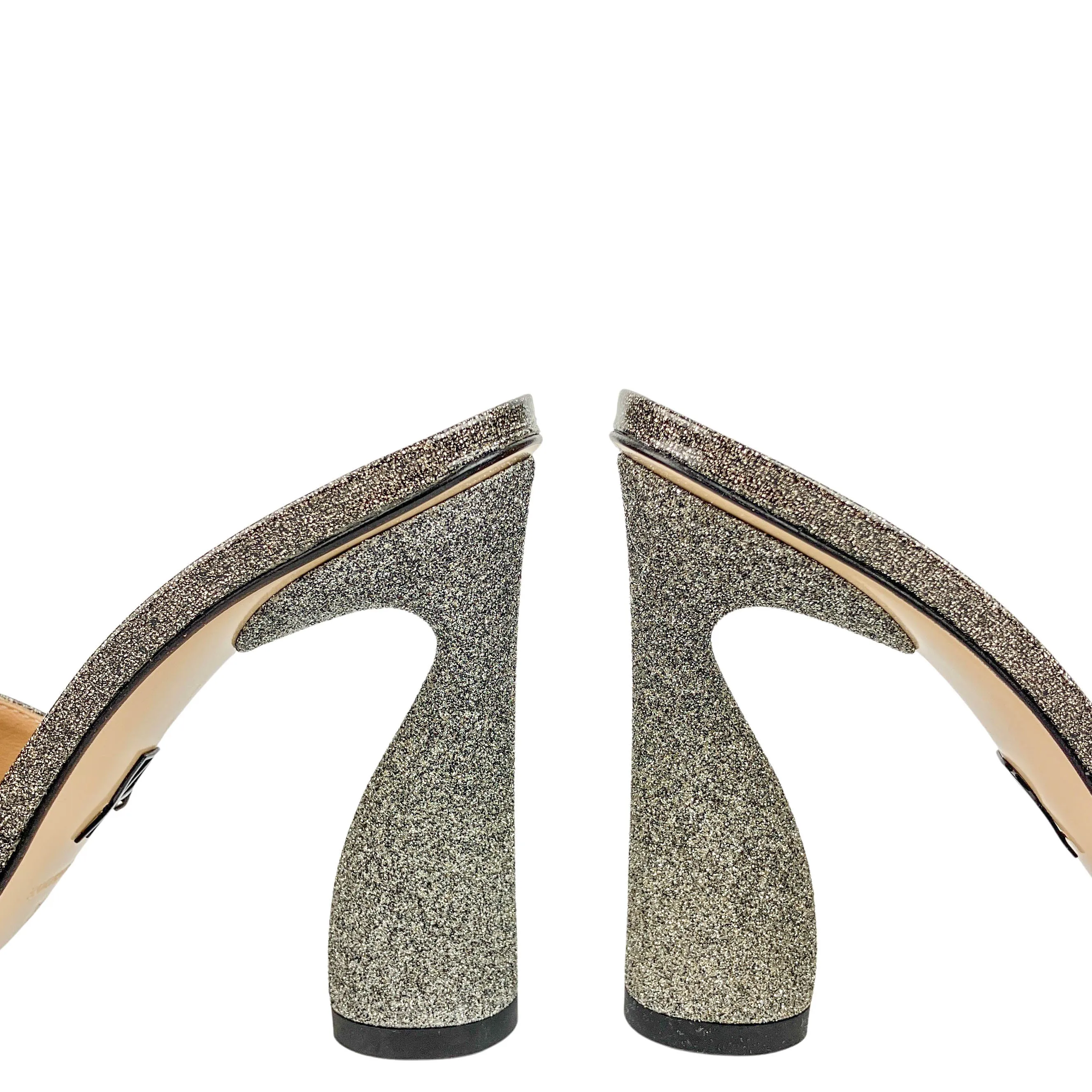 Paul Andrew Arc Mules in Silver Glitter