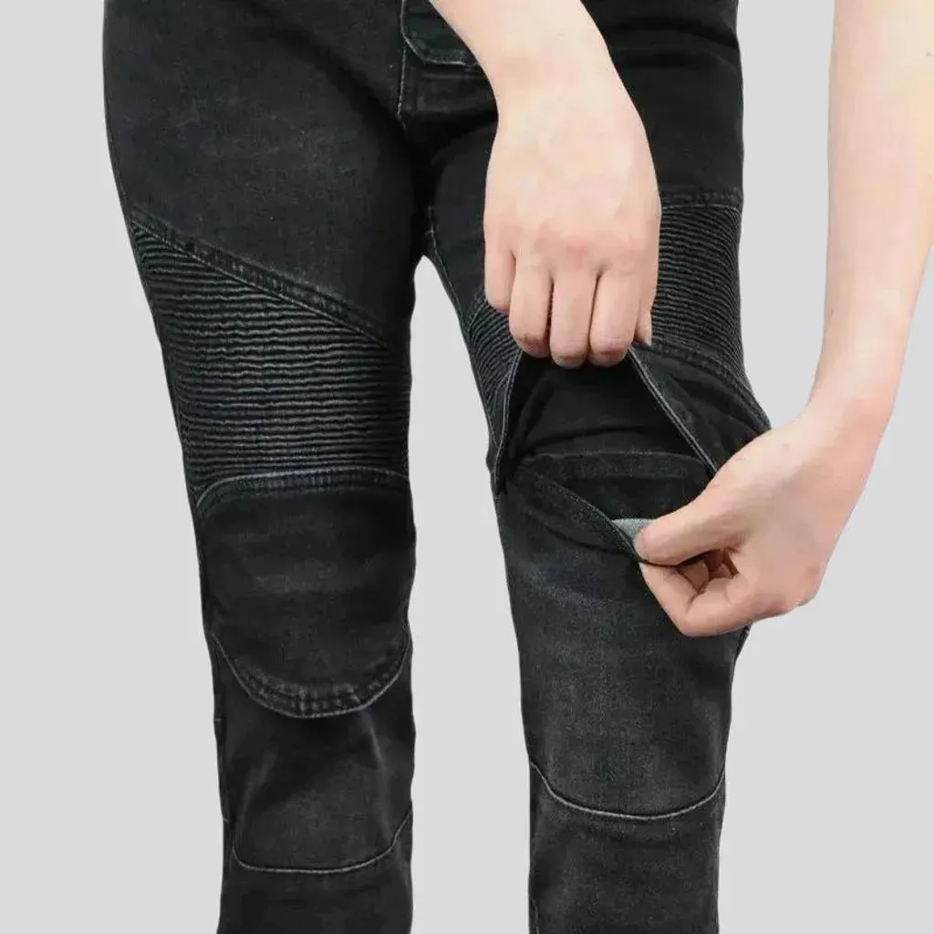 Pebble-washed high waist moto jeans for women