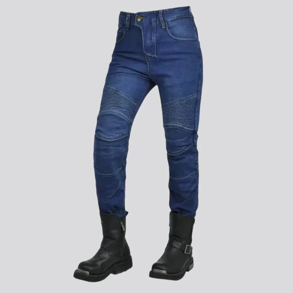 Pebble-washed high waist moto jeans for women