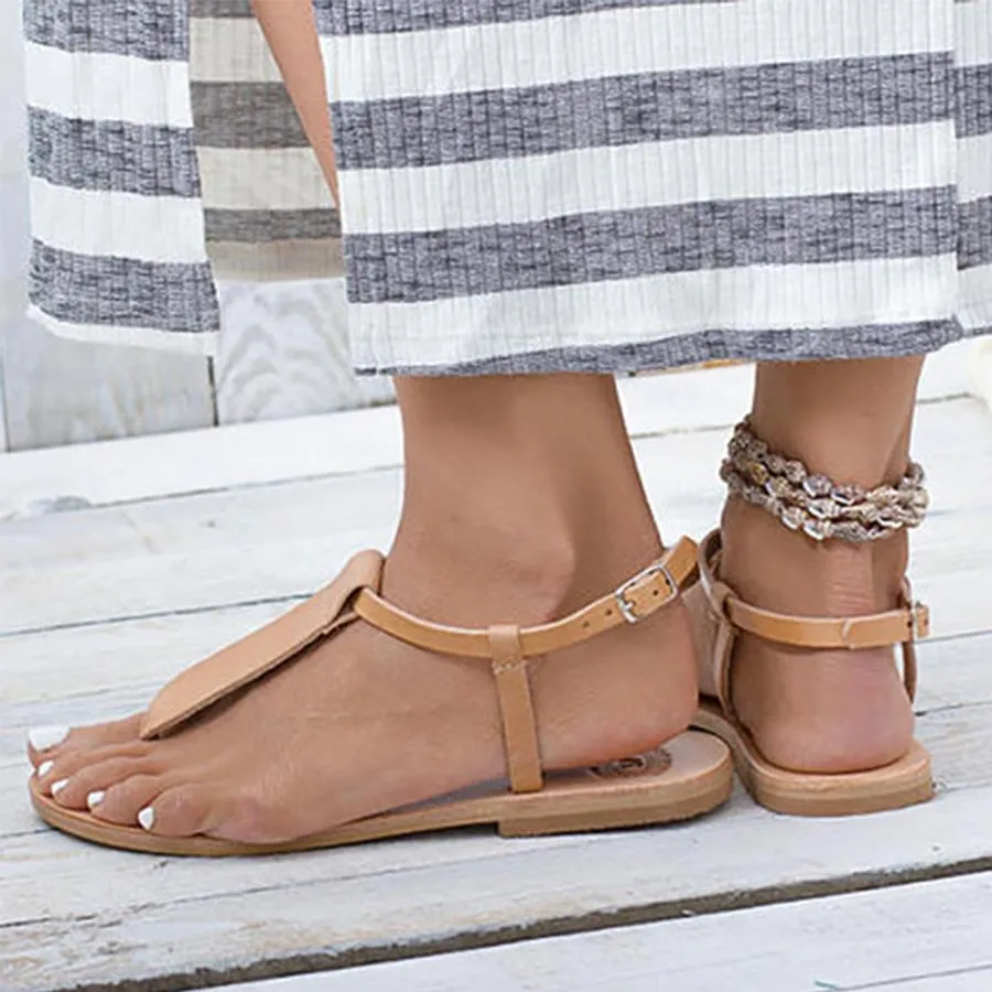 Plain Flat Peep Toe Flat Beach Sandals