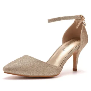 Pointed Toe Simple Glitter Stiletto Ankle-Strap High Heels