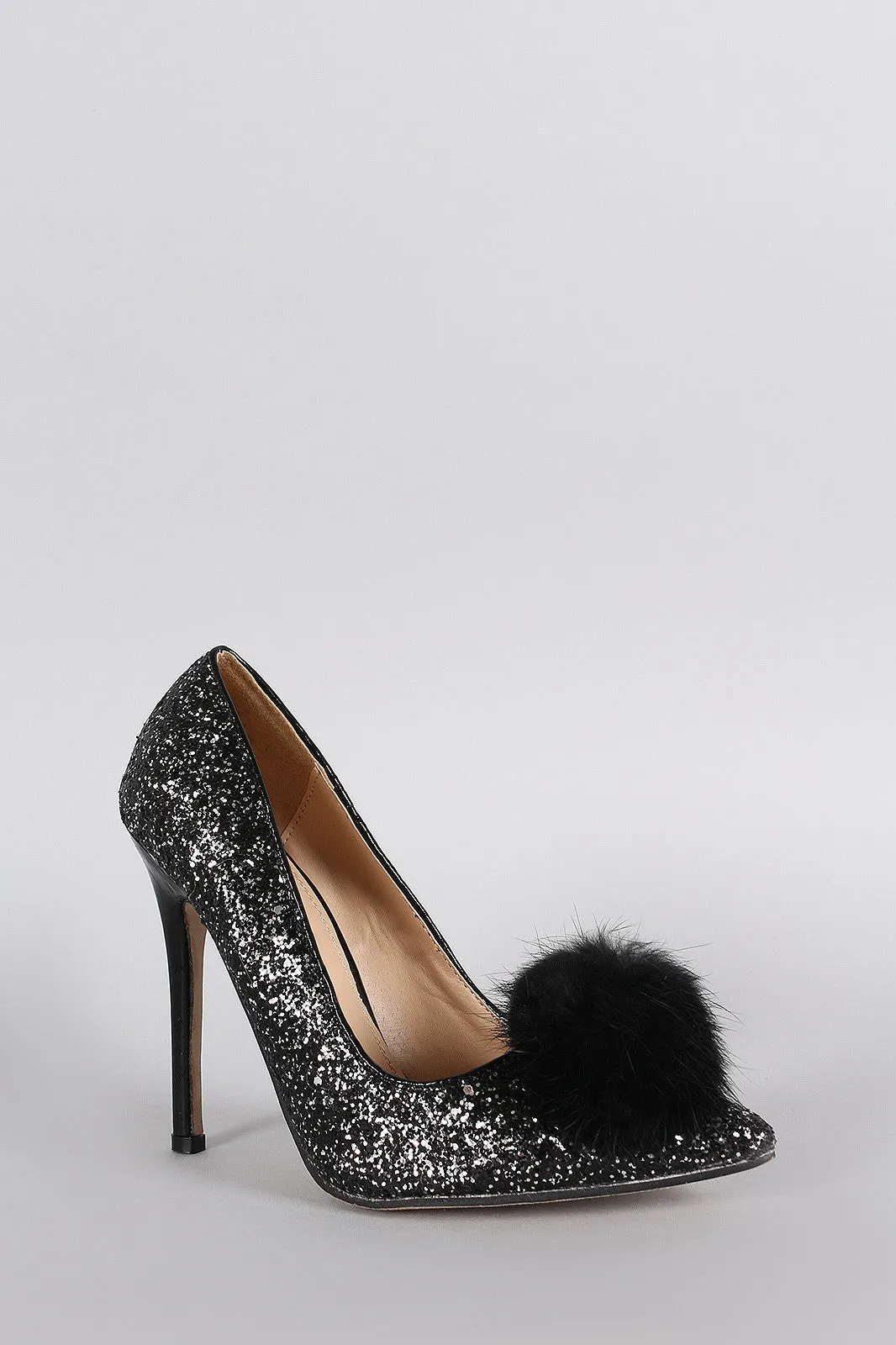 Pom Glitter Encrusted Pointy Toe Stiletto Pump