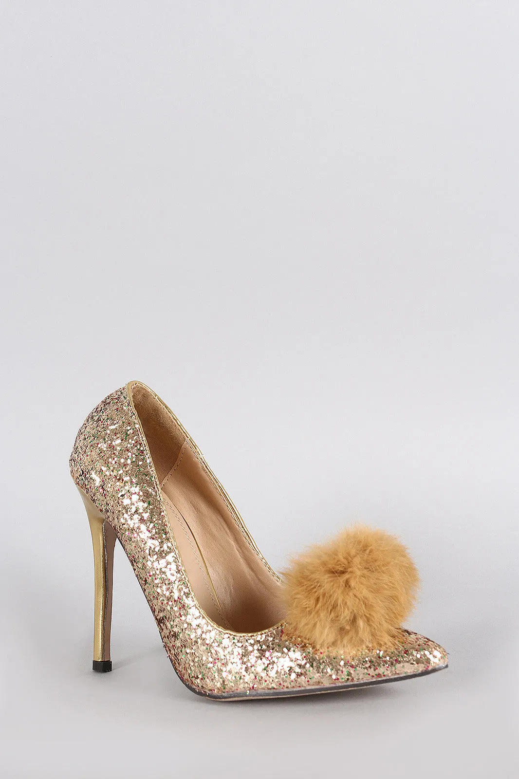 Pom Glitter Encrusted Pointy Toe Stiletto Pump