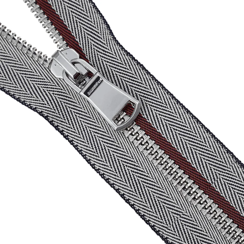 Premium Designer #5 Classic Silver with Red/Blue Zipper for Clothing