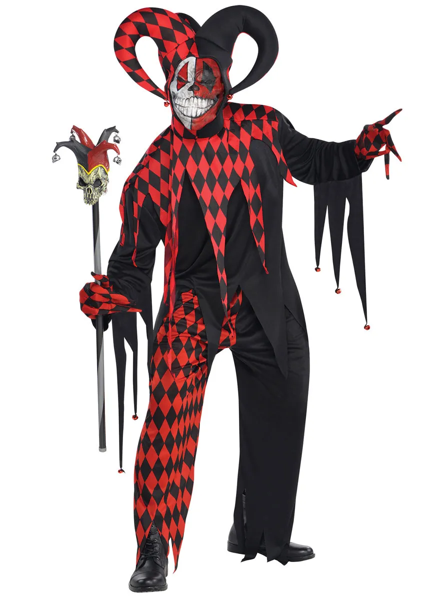 Psychotic Jester Mens Black and Red Halloween Costume