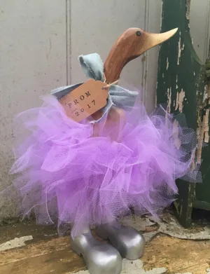 Purple Tutu Duck - Decorated Wooden Duck in Boots by Mrs H the Duck Lady