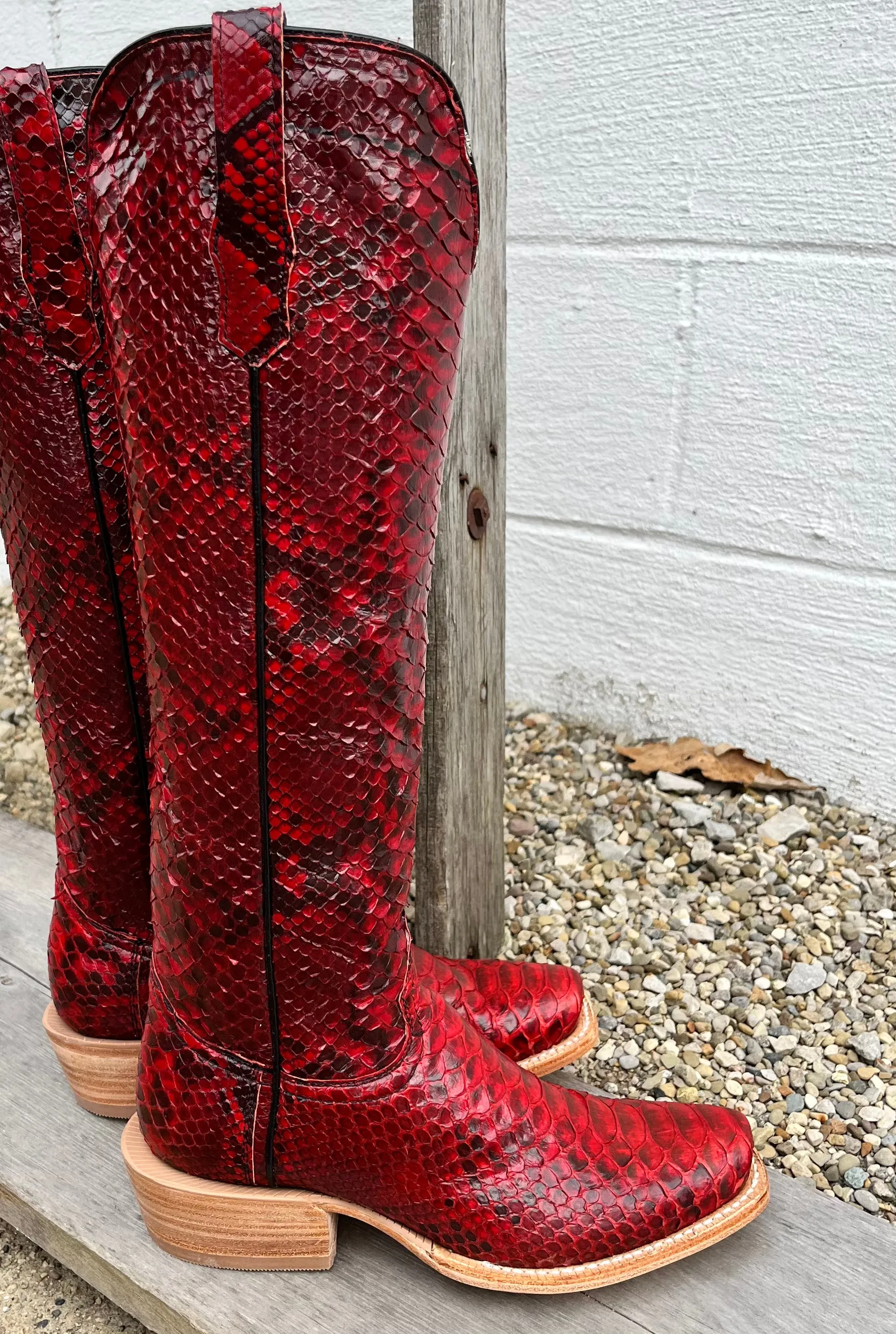 R. Watson Red and Black Python Cowgirl Boots RWL7213