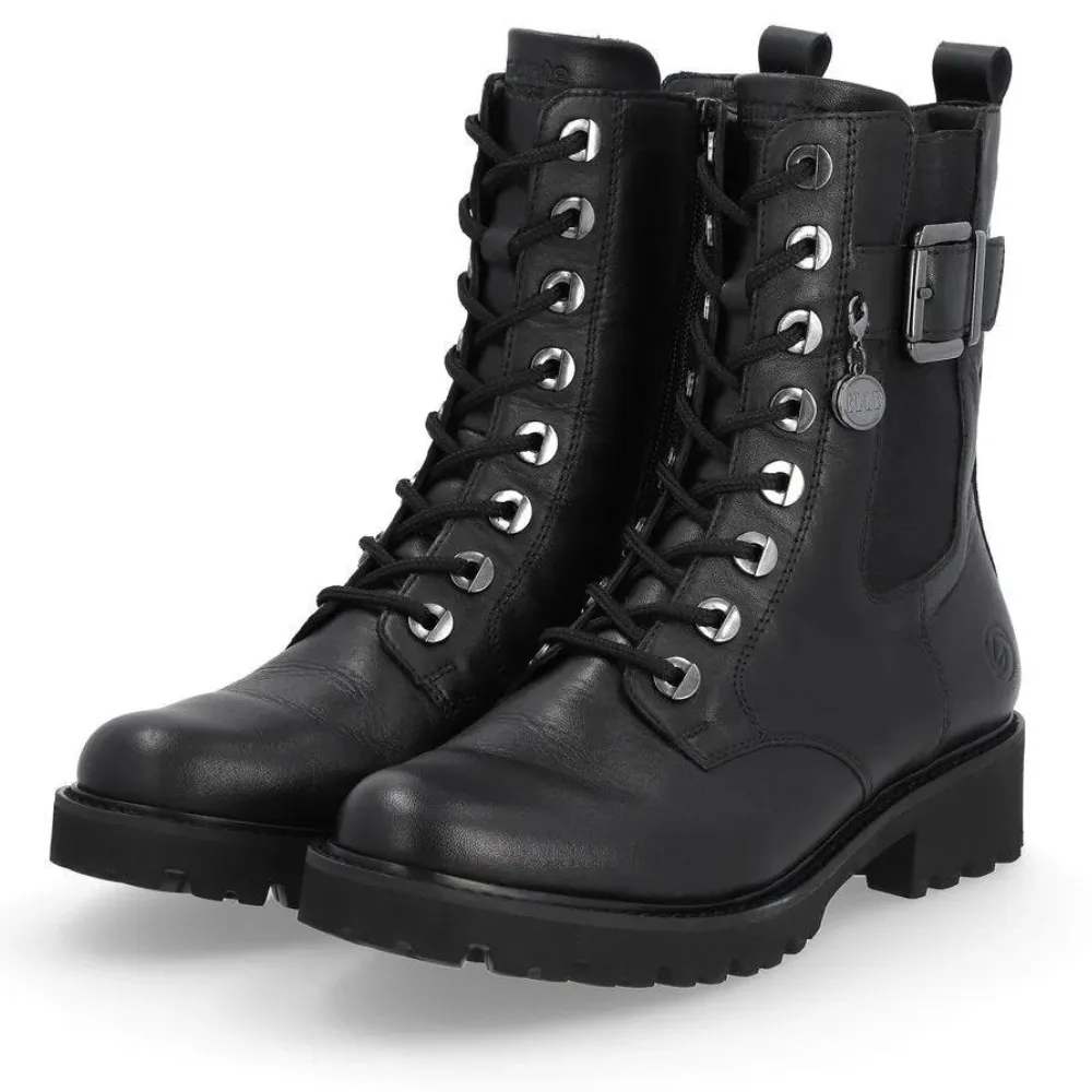 Remonte D8668 Marusha 68 Black Leather Combat Boot (Women's)