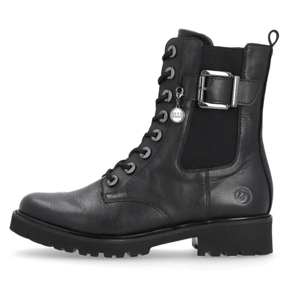 Remonte D8668 Marusha 68 Black Leather Combat Boot (Women's)