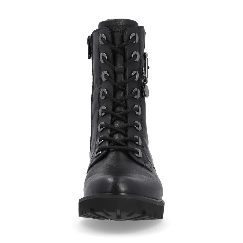 Remonte D8668 Marusha 68 Black Leather Combat Boot (Women's)