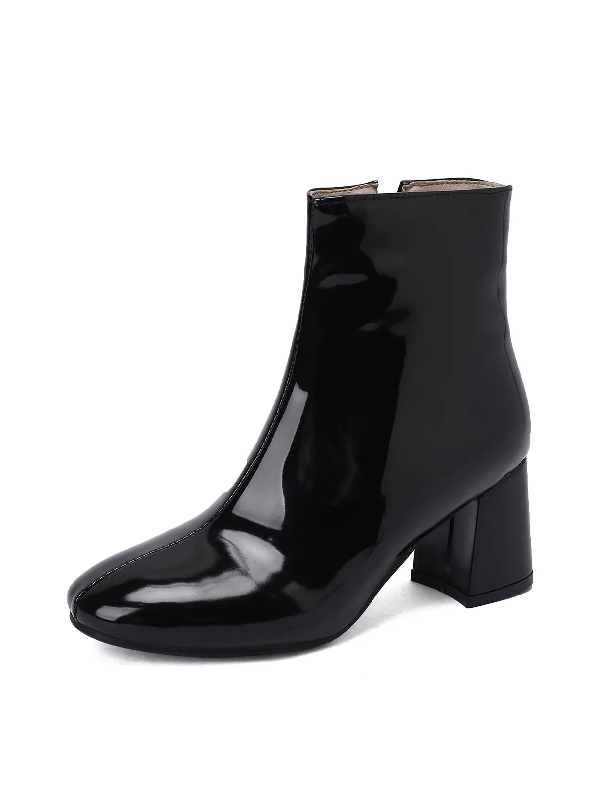 Retro Christmas Patent Leather Block Heel Ankle Boots