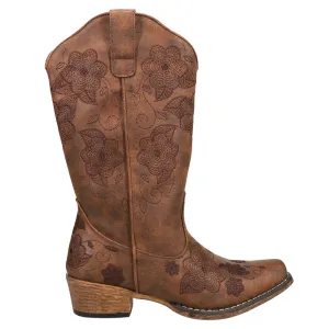 Riley Flowers Embroidered Round Toe Cowboy Boots